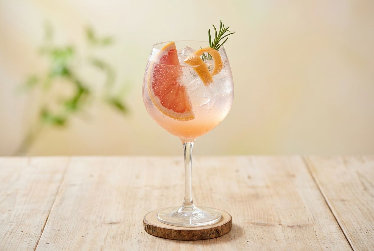 Grapefruit rosemary spritz in a wine glass recipe from Greensboro ABC
